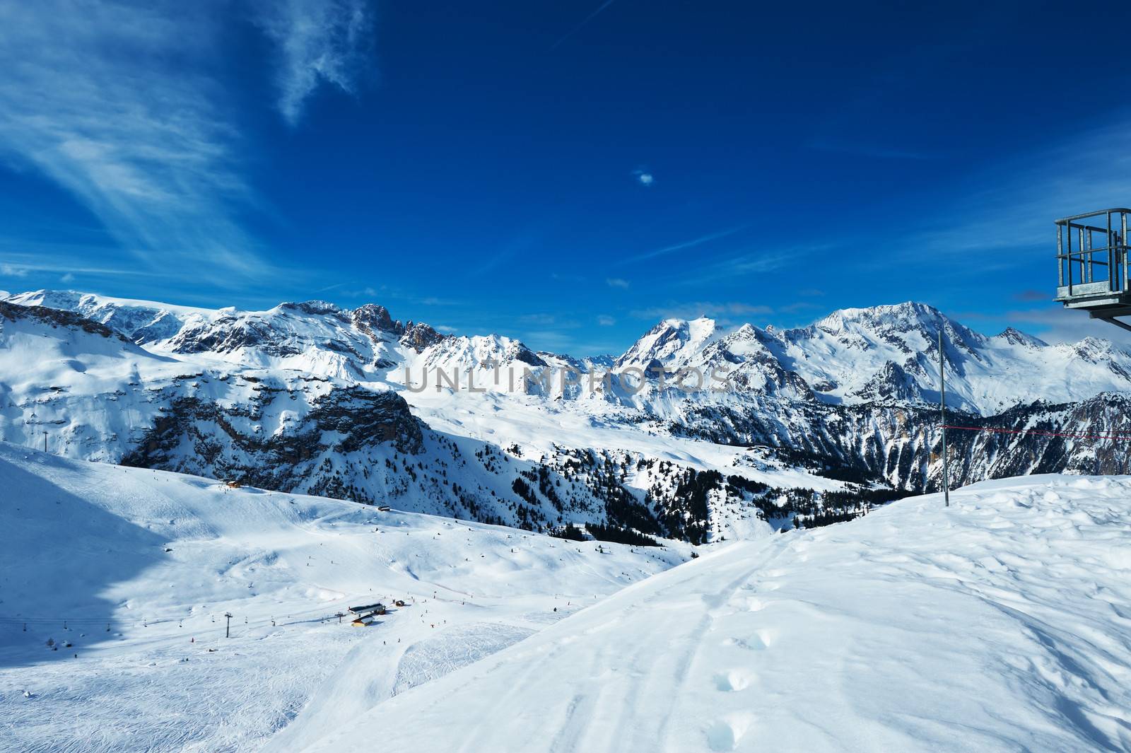 Mountains with snow in winter, Meribel, Alps, France