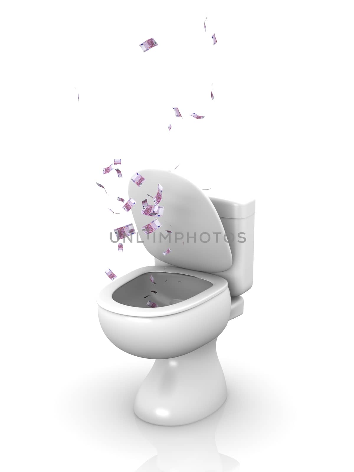 3D Illustration. Isolated on white. A Euro banknote Toilet.