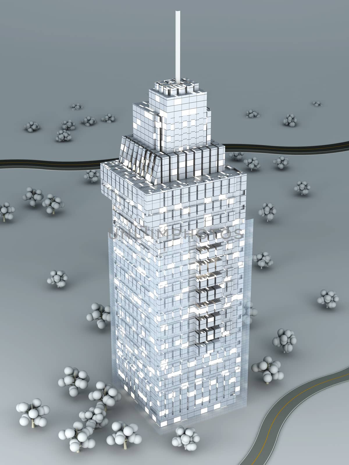 A contemporary skyscraper. 3D rendered Illustration.