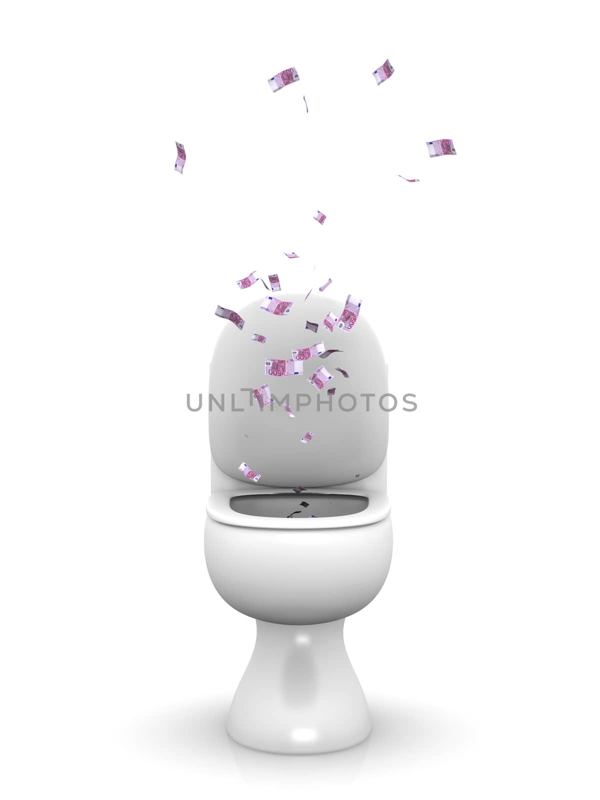 3D Illustration. Isolated on white. A Euro banknote Toilet.