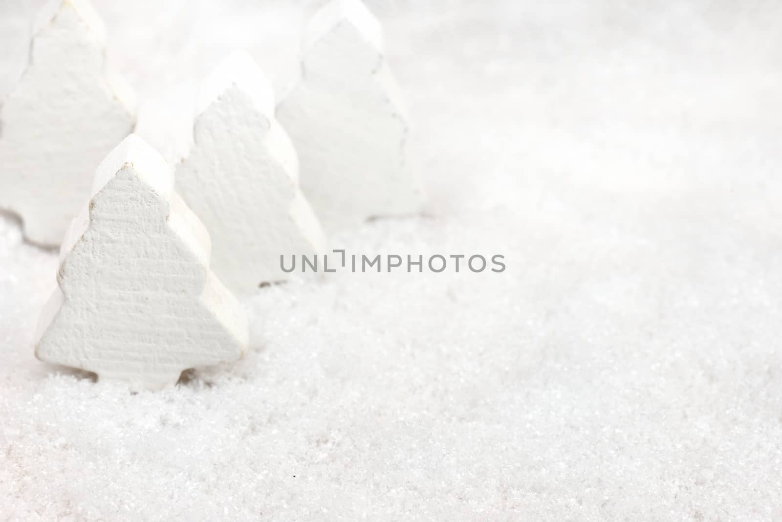 White Christmas tree deco in the snow