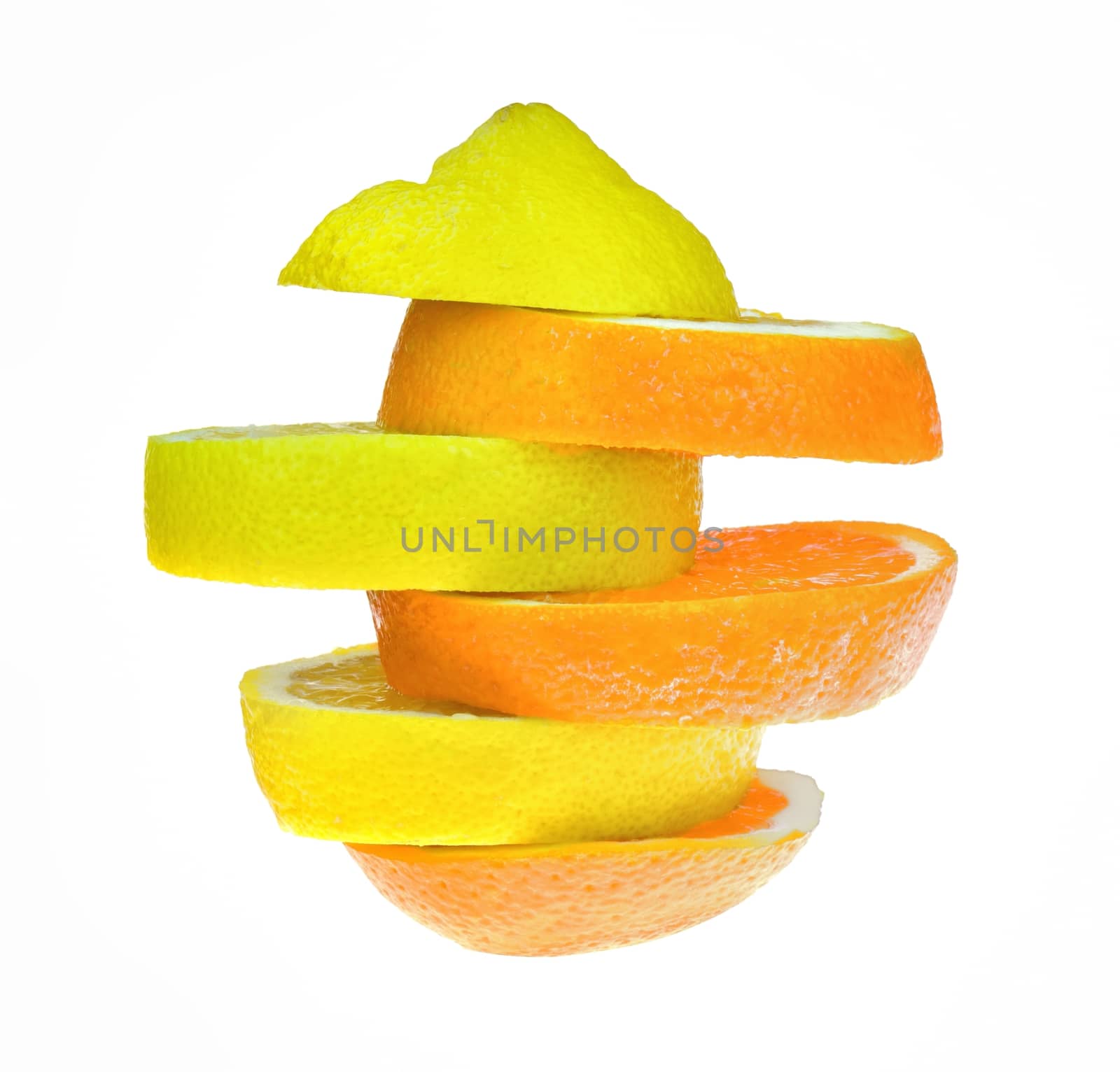 Lemon and orange slices alternately stacked