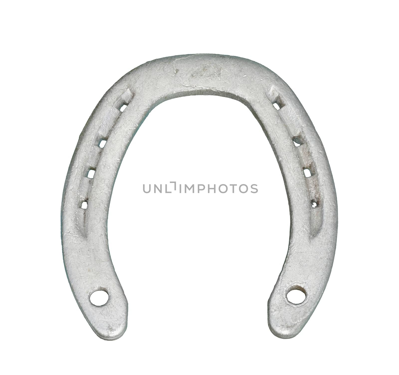 Isolated silver horseshoe over white