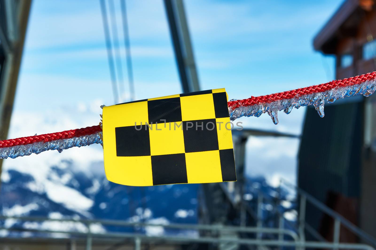 Ski lift station in mountains at winter, Meribel, Alps, France