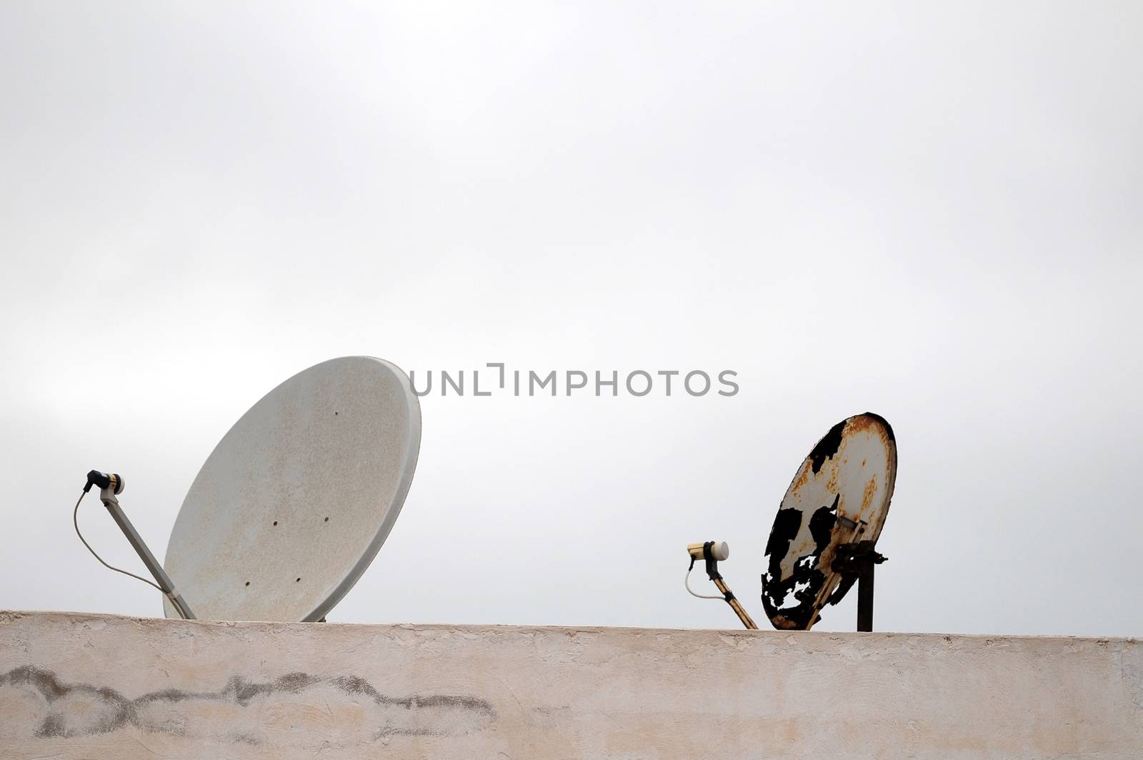 Antennas on a Roof over a Cloudy Sky, in Canary Islands, Spain