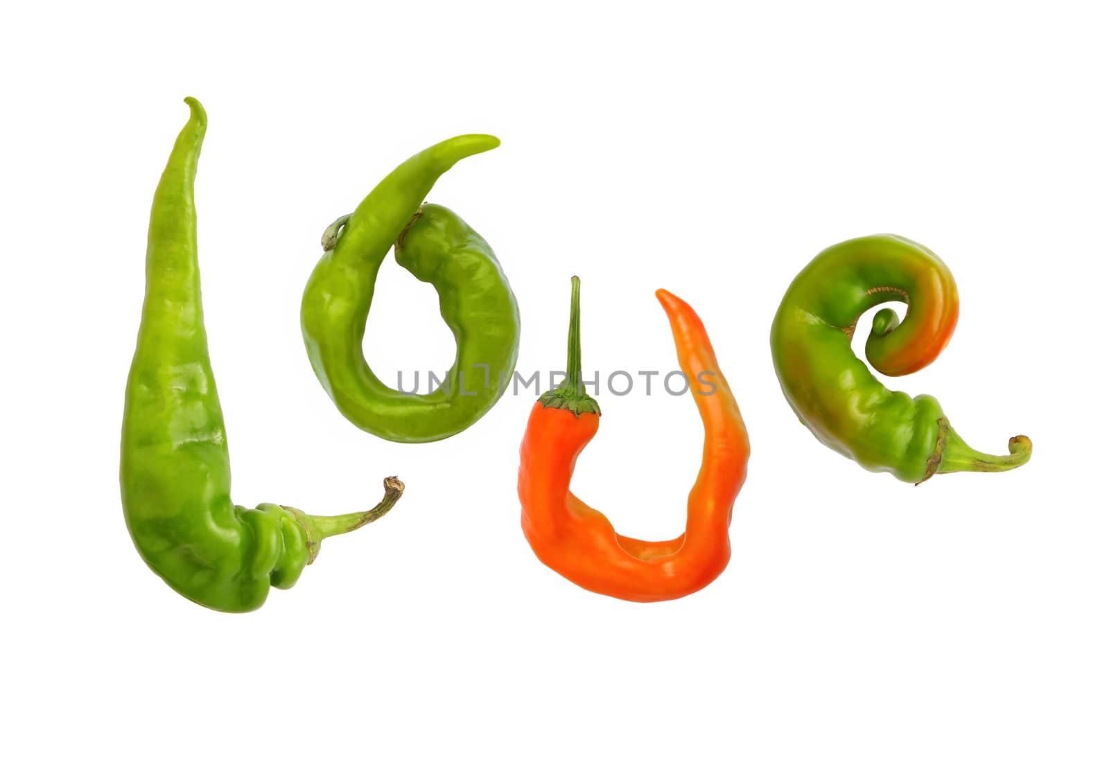 Collage - Love of chili peppers isolated object on a white background by cococinema