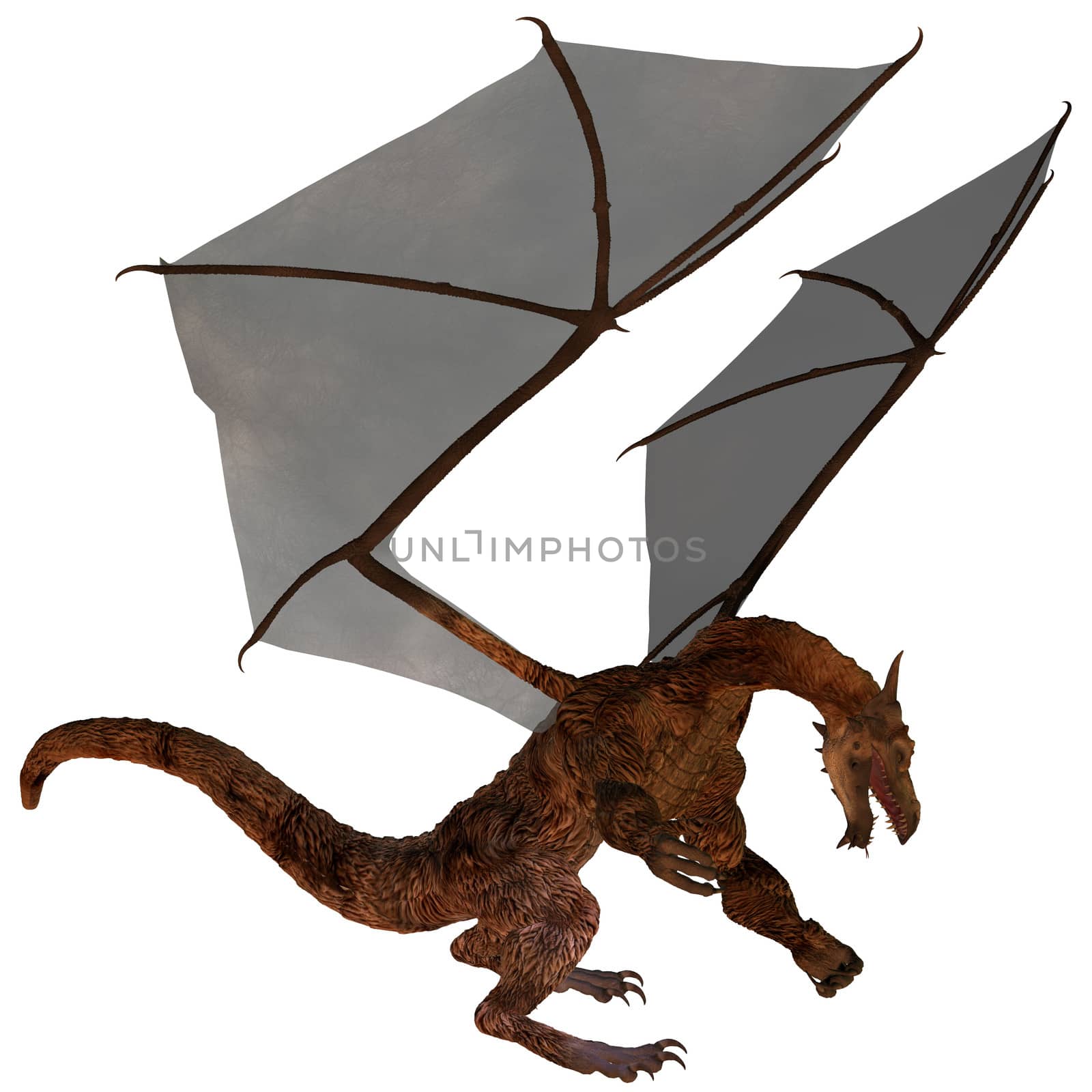 A creature of myth and fantasy the dragon is a fierce flying monster with horns and large teeth.