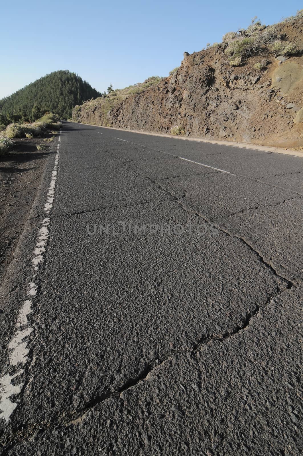 One Lonely Road in the Desert in Tenerife, Spain