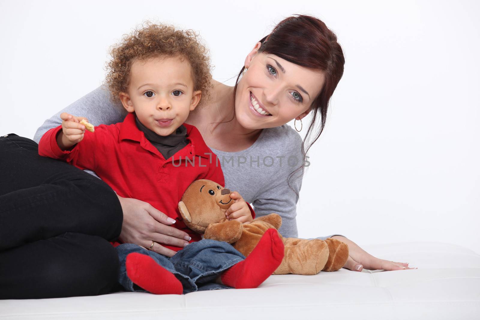 Mother, child and teddy bear