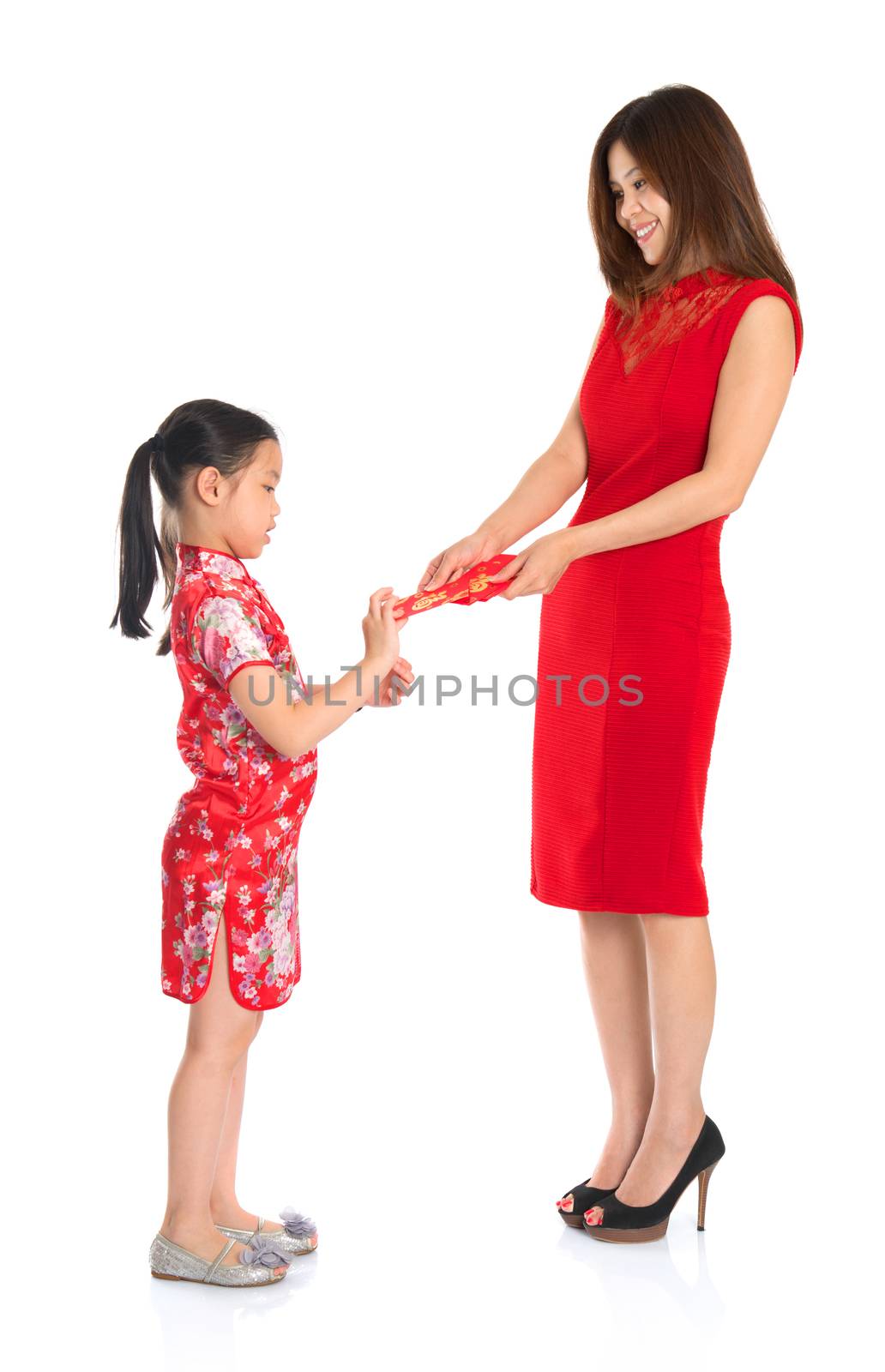 Asian Chinese child receiving monetary gift from parent  by szefei