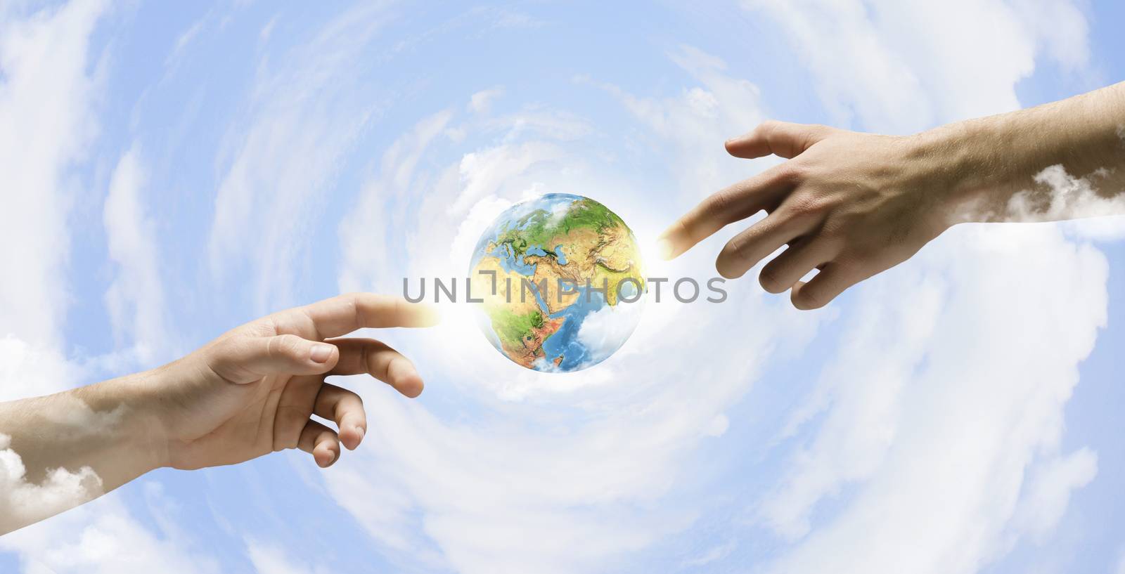 Close up of human hands touching with fingers. Elements of this image are furnished by NASA