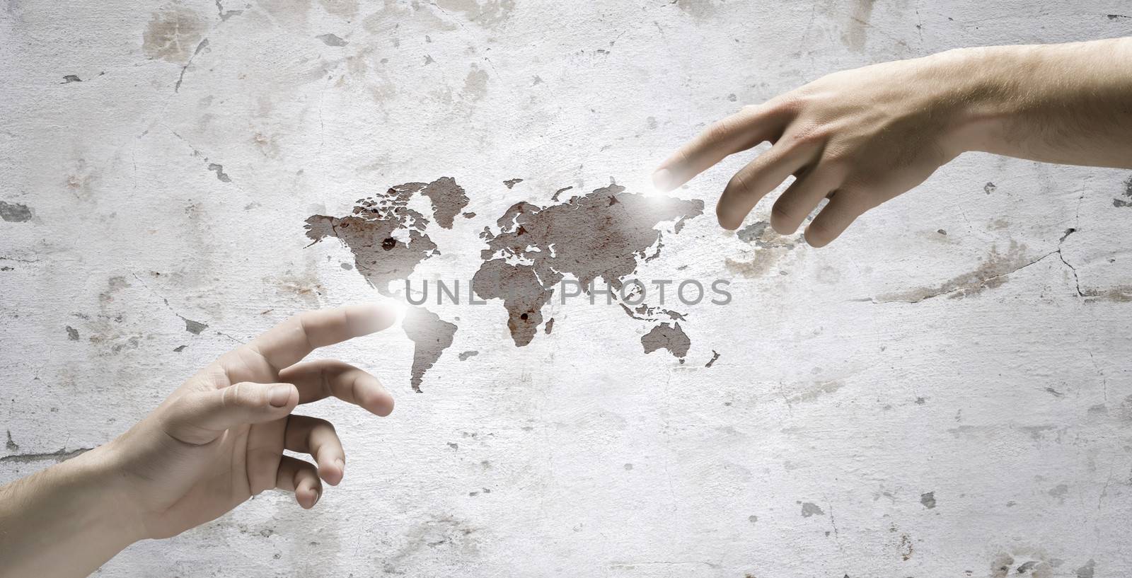 Close up of human hands touching with fingers. Elements of this image are furnished by NASA