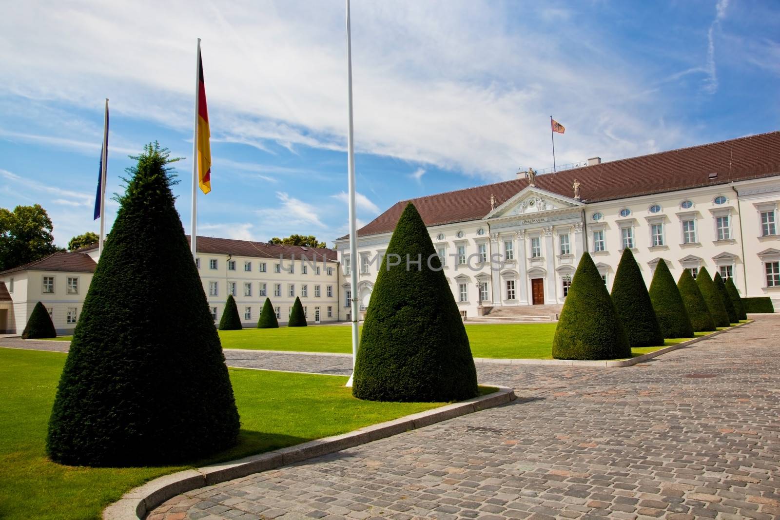 Schloss Bellevue, the Presidential palace in Berlin, Germany. Garden view