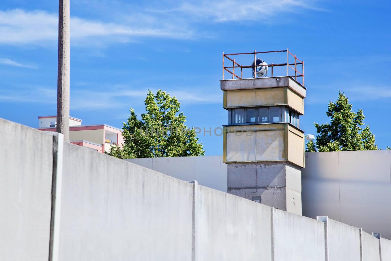 Berlin Wall Memorial, a watchtower in the inner area. The Gedenkstatte Berliner Mauer 