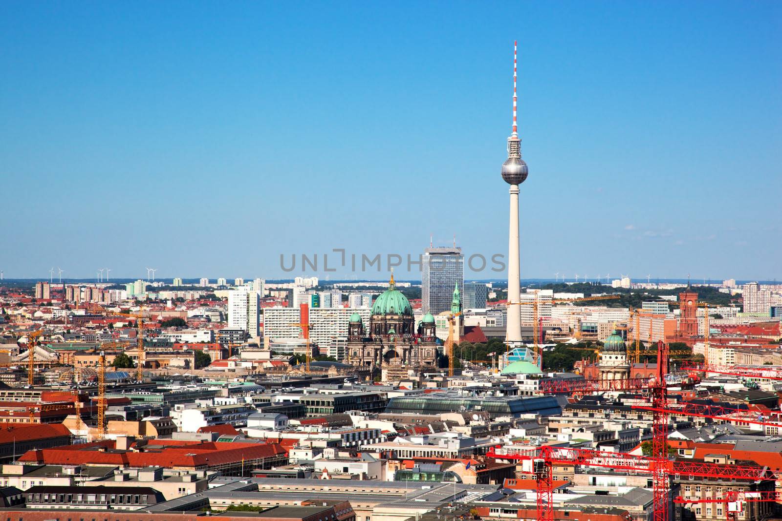 Berlin panorama. Top view on Television Tower, Berlin Cathedral - German Berliner Dom