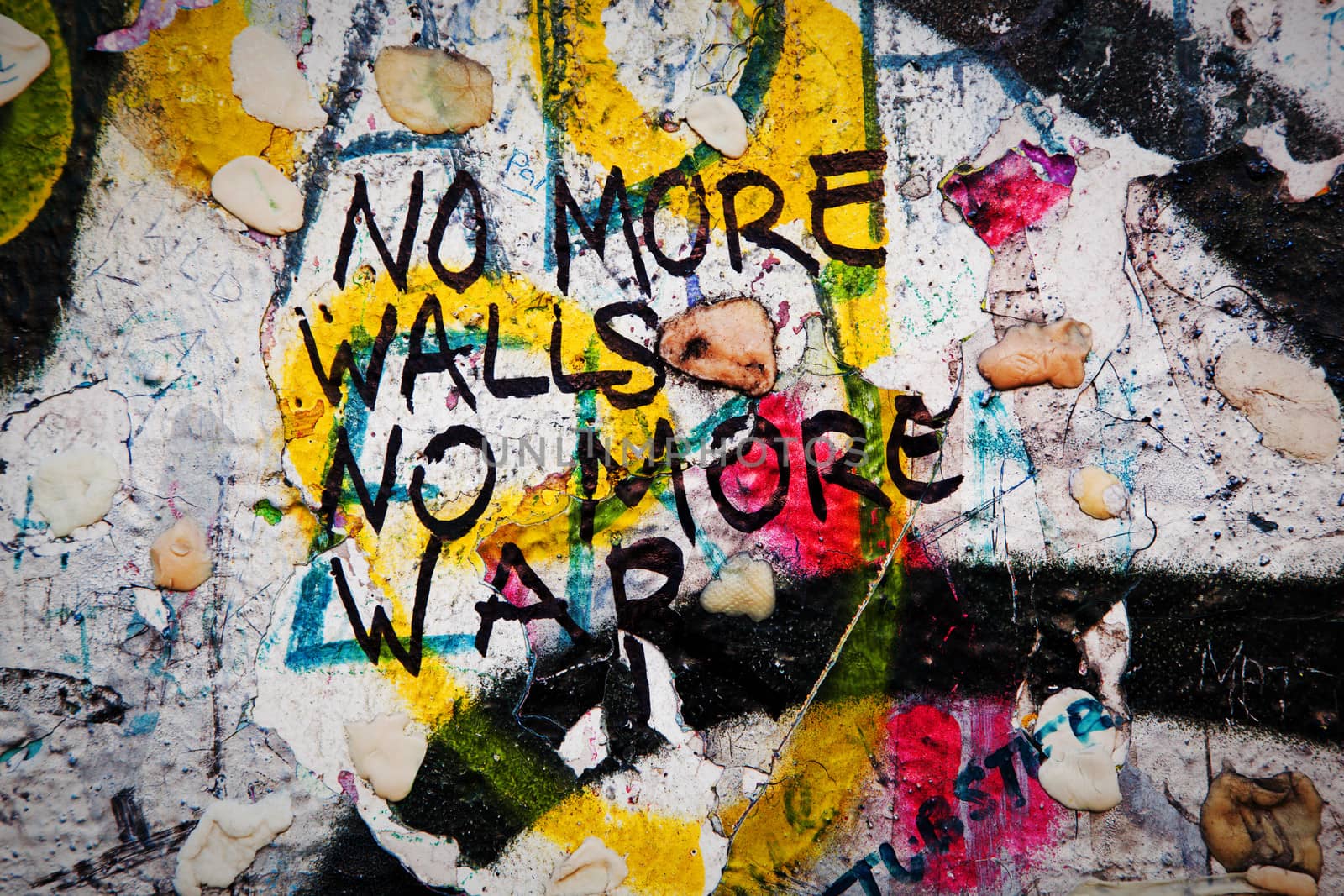 Part of Berlin Wall with graffiti and chewing gums  by photocreo