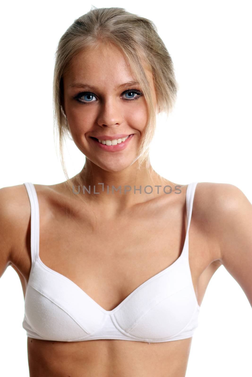 Portrait of beautiful woman in white shirt by andersonrise