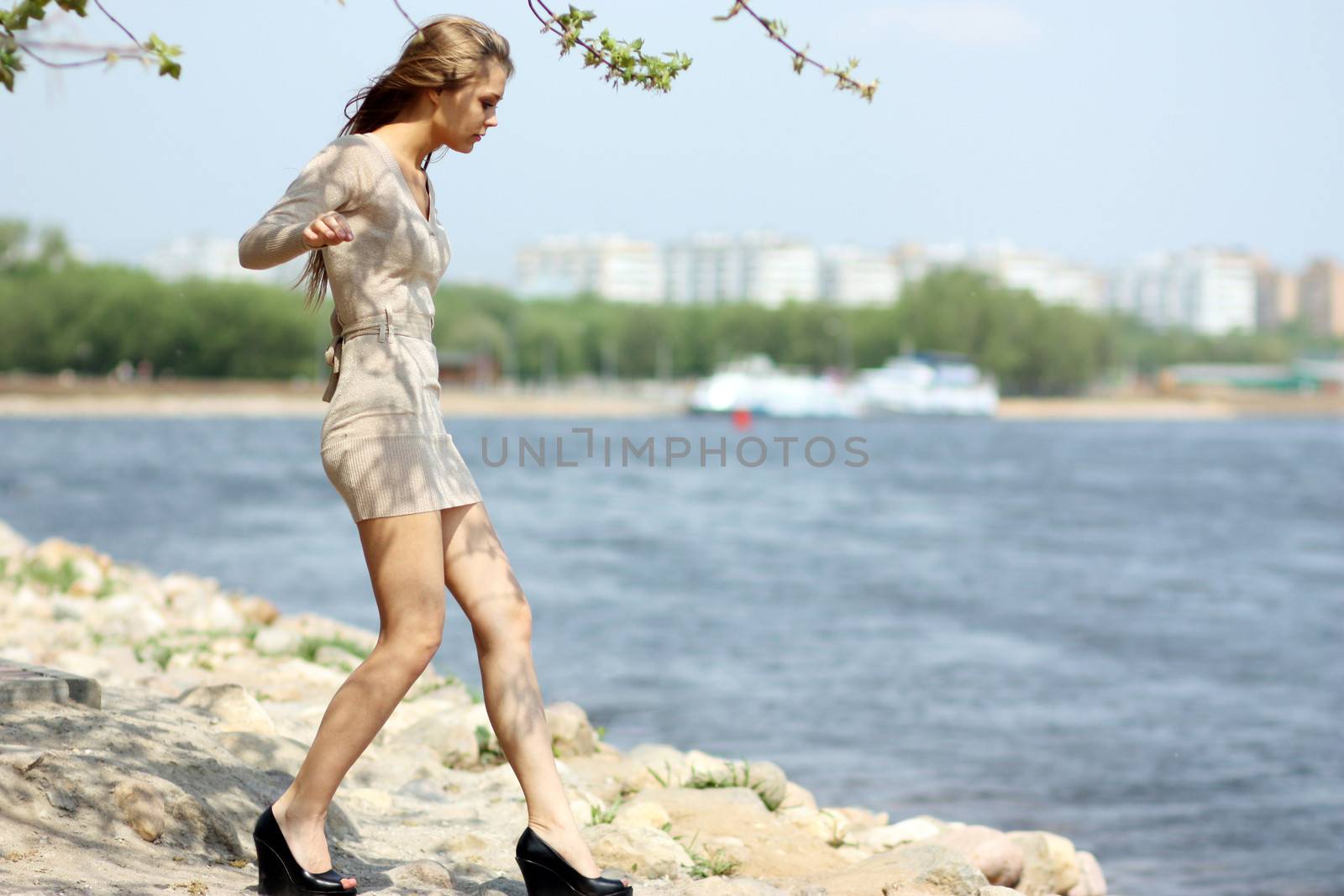 Portrait in full growth - the attractive young girl in a sexual dress