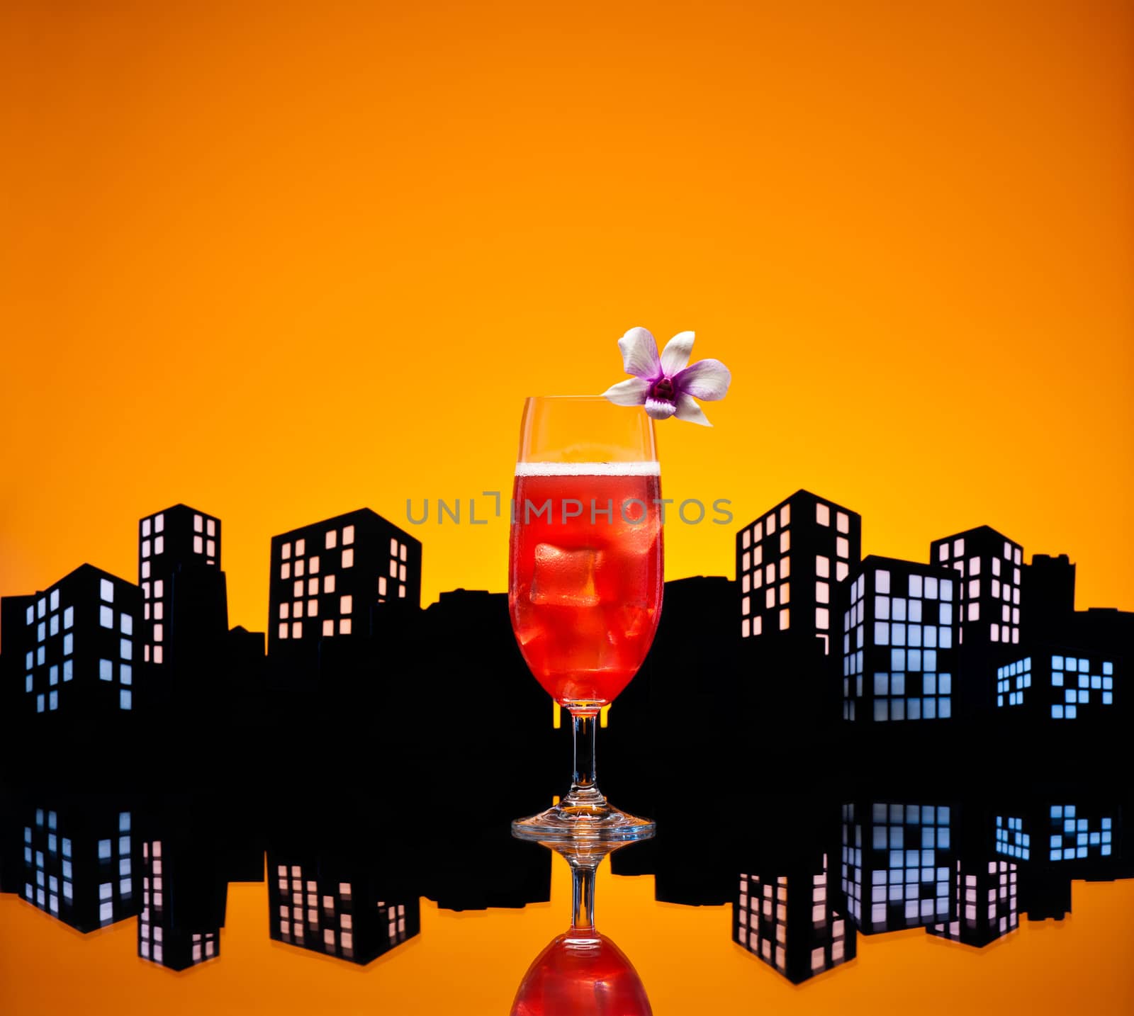 Metropolis Singapore Sling cocktail in city skyline setting by 3523Studio