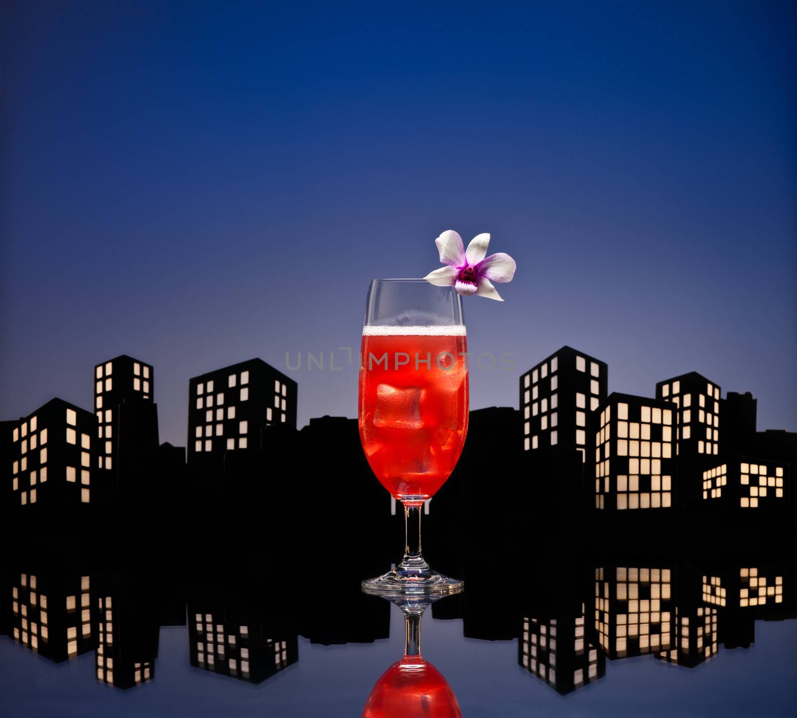 Metropolis Singapore Sling cocktail in city skyline setting by 3523Studio