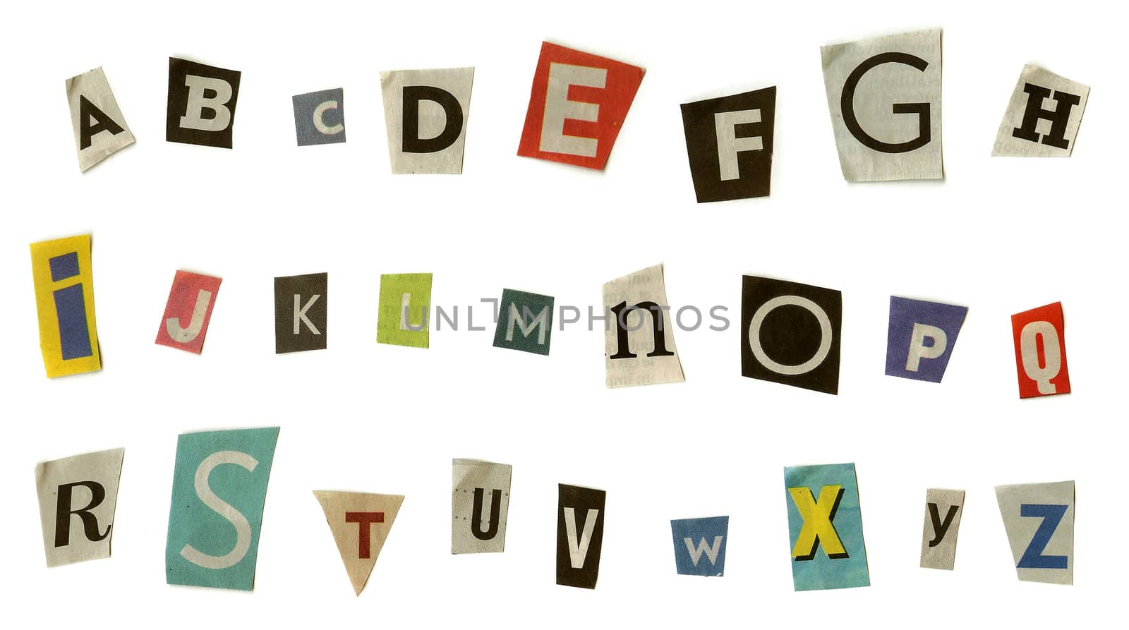 Alphabet with letter cut from newspaper