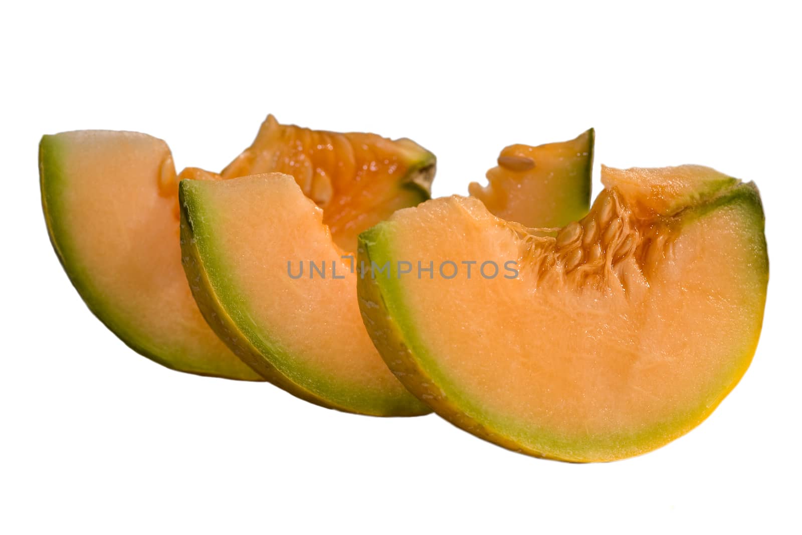cantaloupe melon slices isolated on   white Background 
