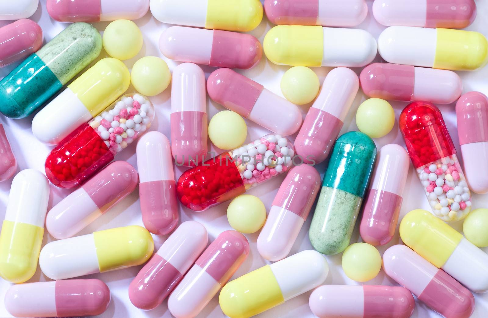 Detail view of the pills.Colors capsules. 
