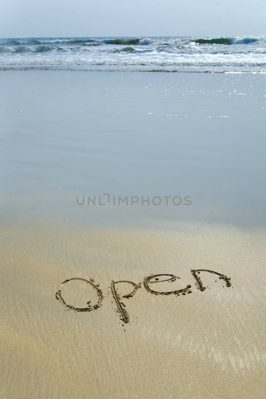 open written in sand by foryouinf