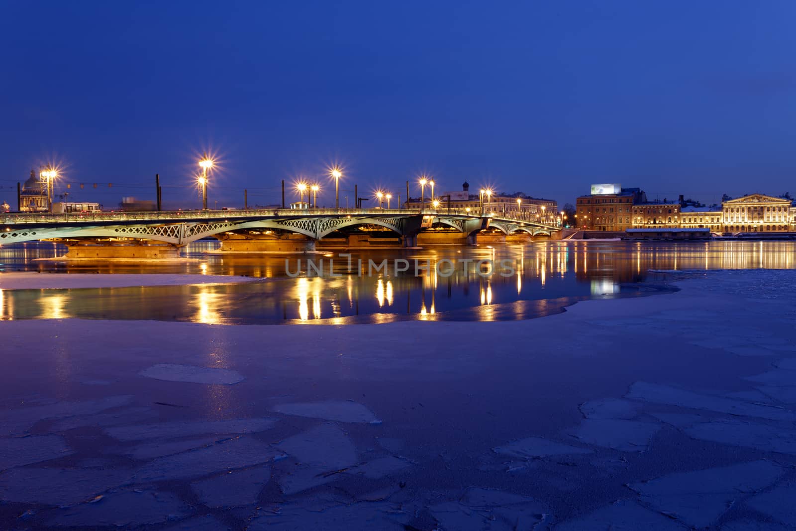 Blagoveshenskiy bridge in Saint Petersburg during night