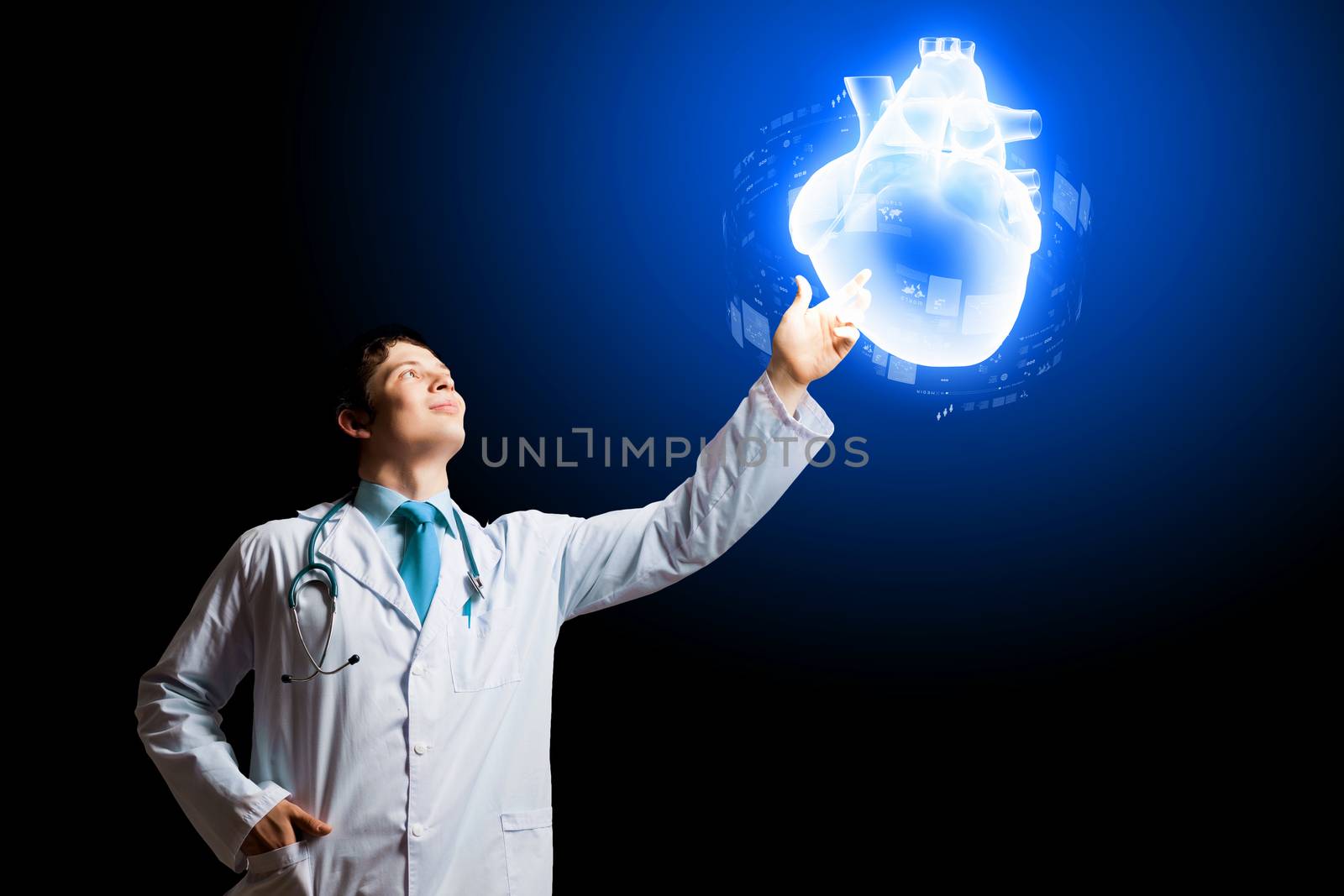 Image of male doctor touching media image