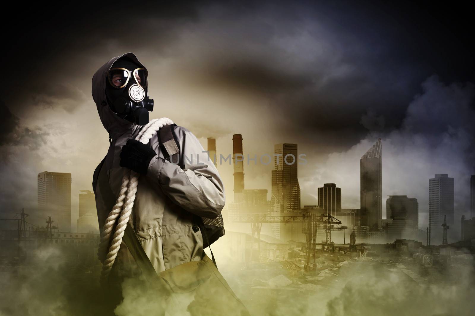 Stalker against nuclear background. Disaster and pollution