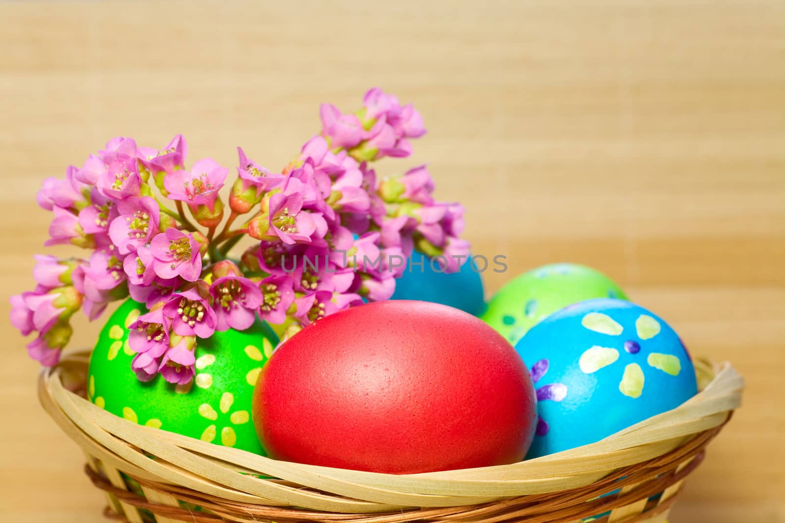 Colored  eggs in basket by foryouinf