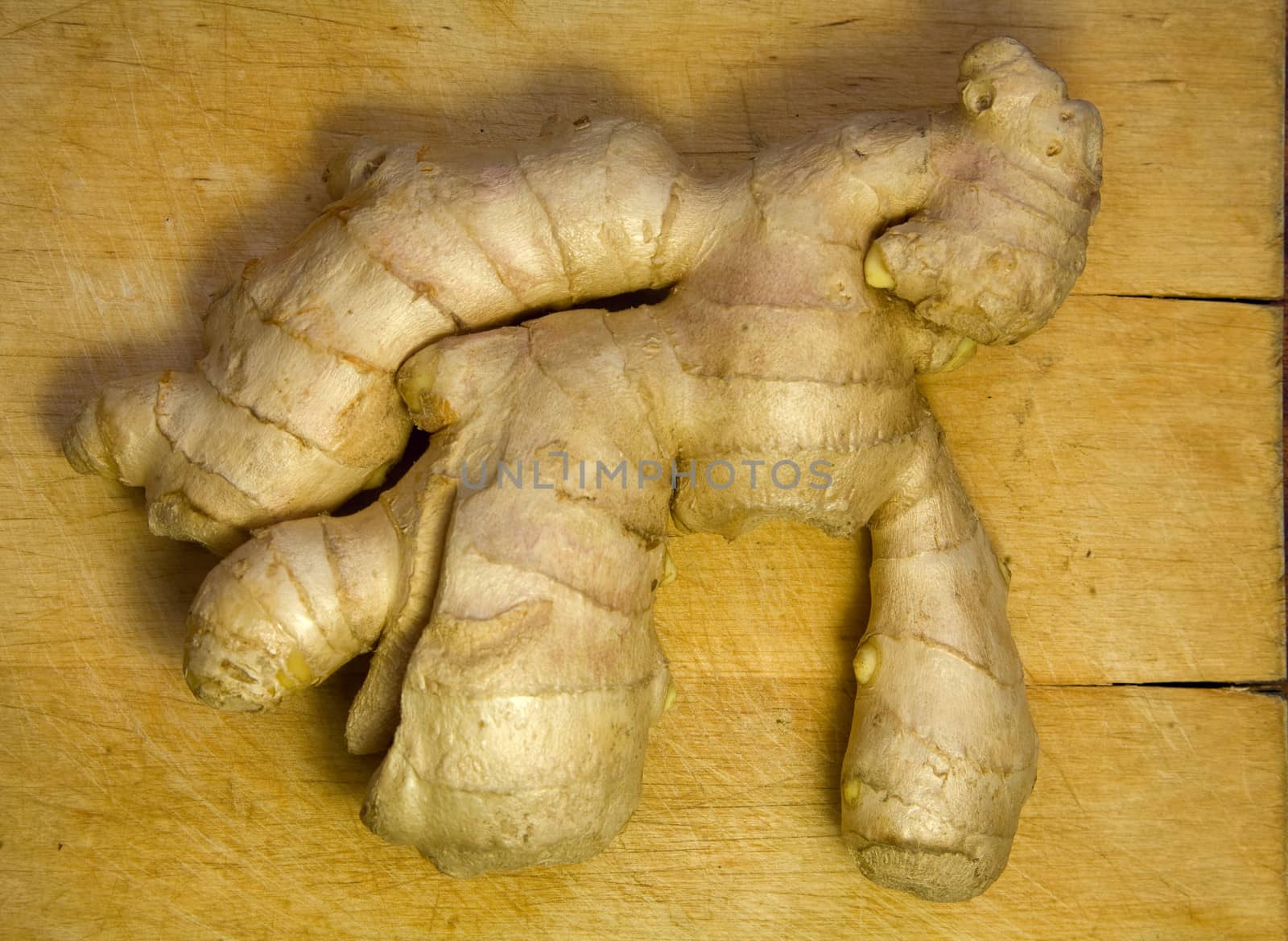  raw ginger root on wooden background
