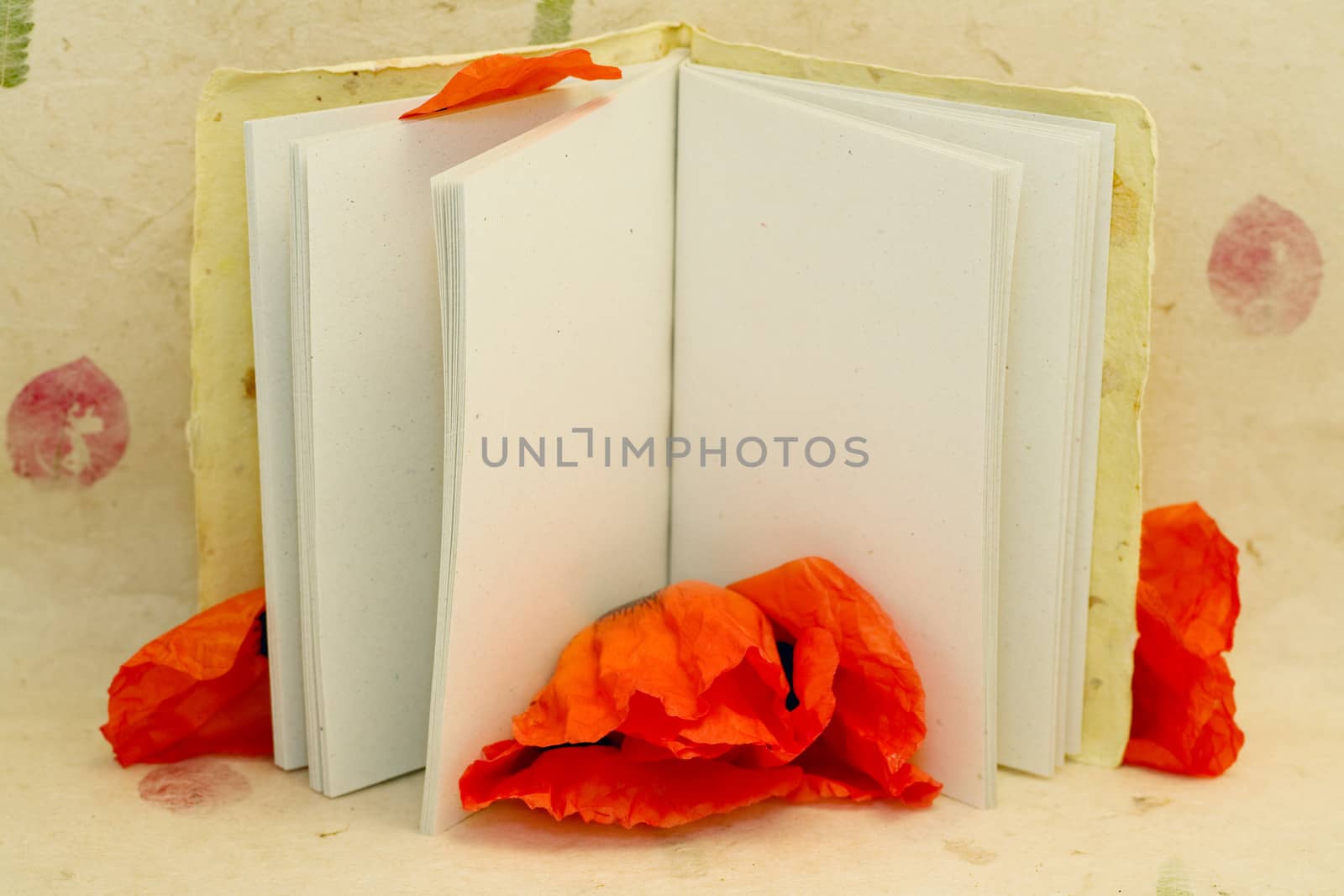 pad of paper with  empty  page and  poppy by foryouinf