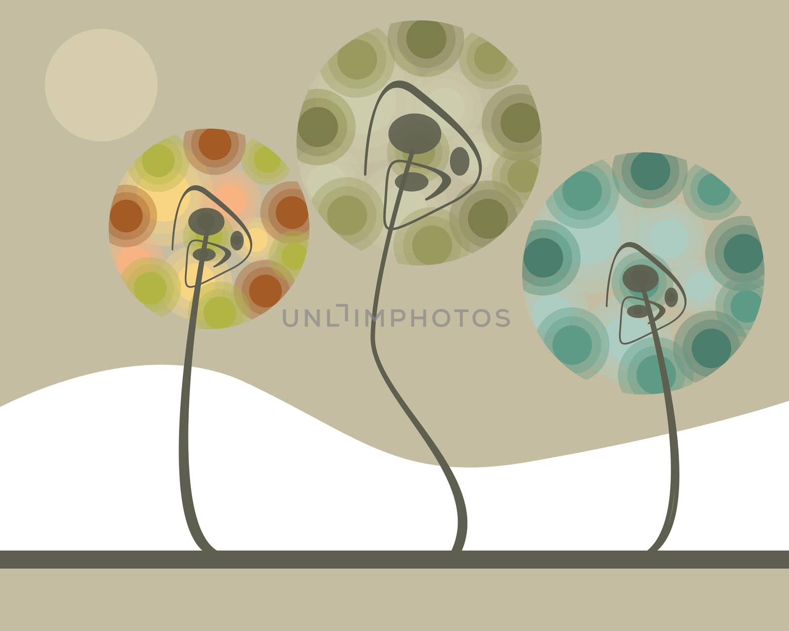 Delicate garden in abstract style made in 2d software