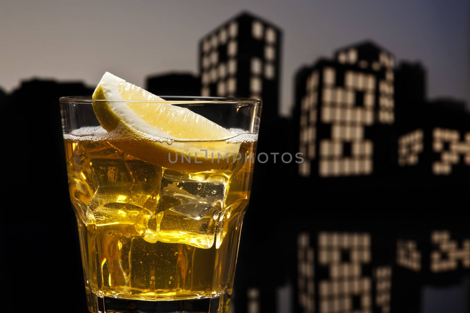 Metropolis Whisky sour cocktail in city skyline setting