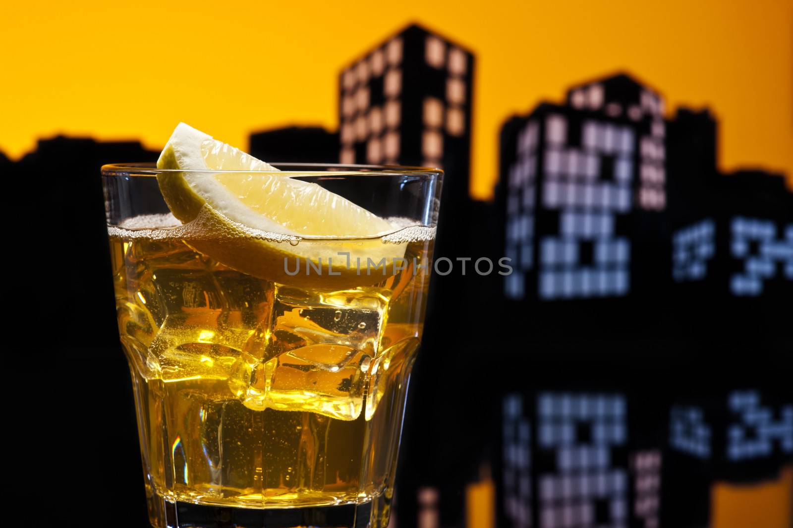 Metropolis Whisky sour cocktail in city skyline setting