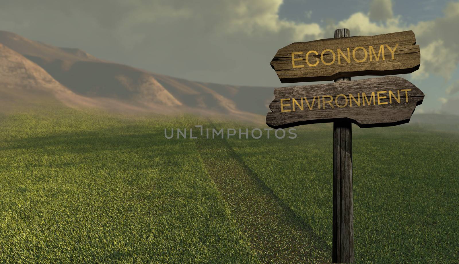 sign direction economy - environment  made in 3d software