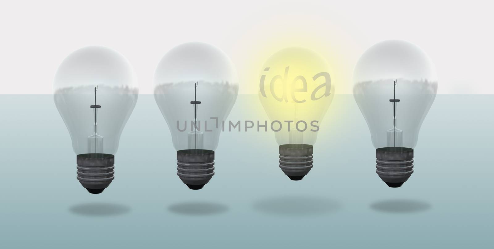 conceptual digital light bulb with text idea  made in 3d software