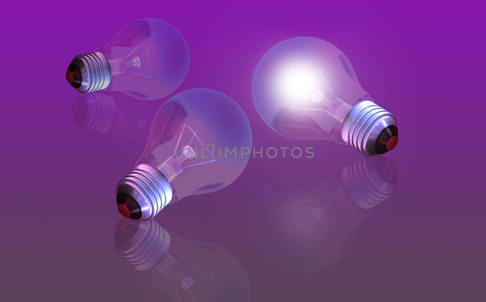 One glowing bulb which illustrates "standing out from the others"