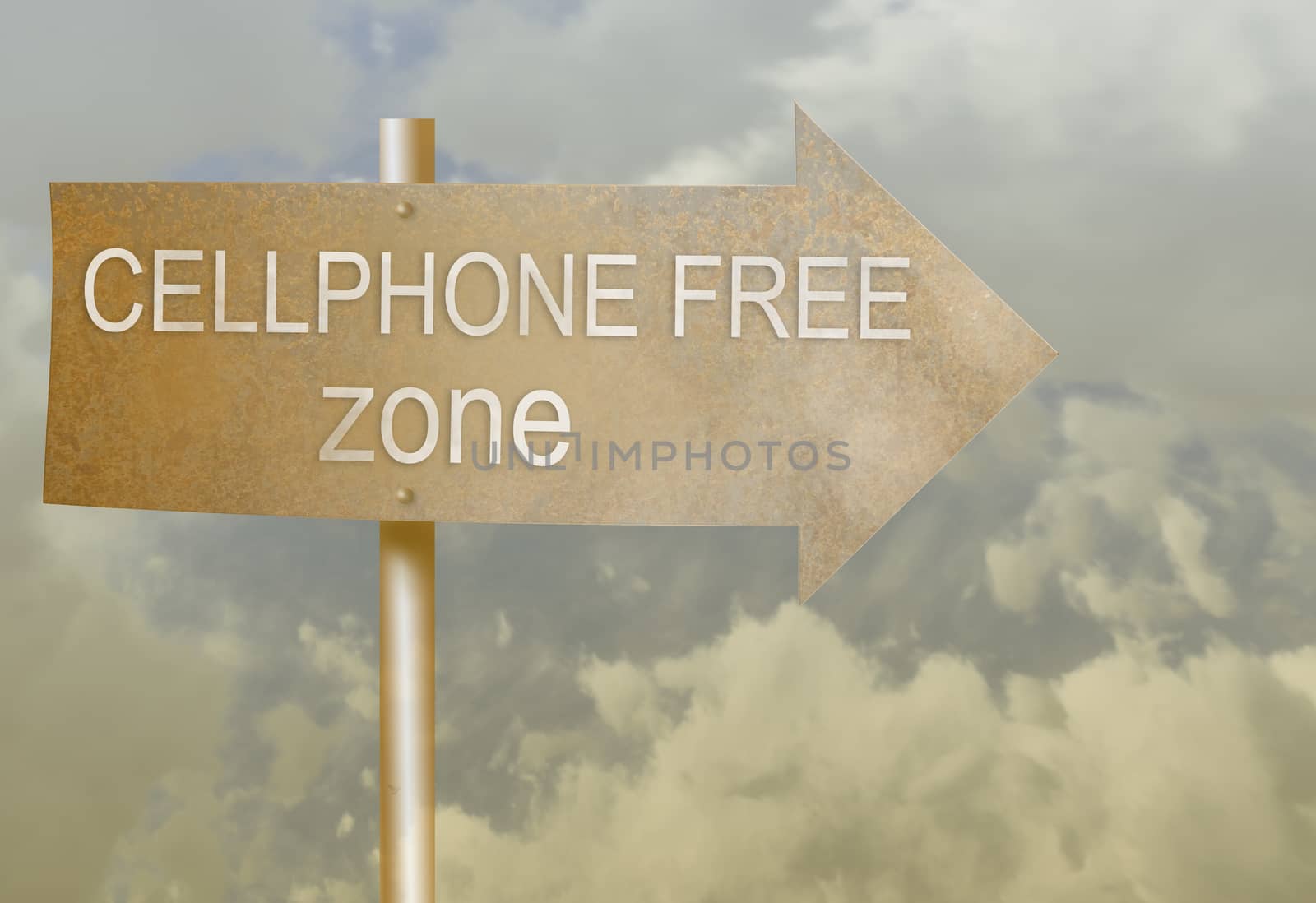 sign direction made with rust metal with text cellphone free zone made in 2d software