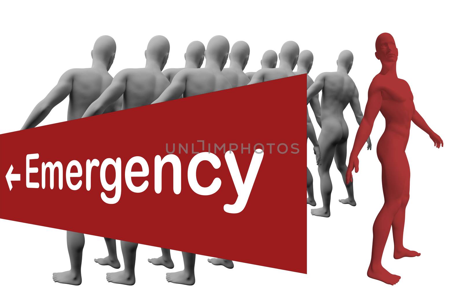 Standing Out From The Crowd with text emergensy made in 3d software