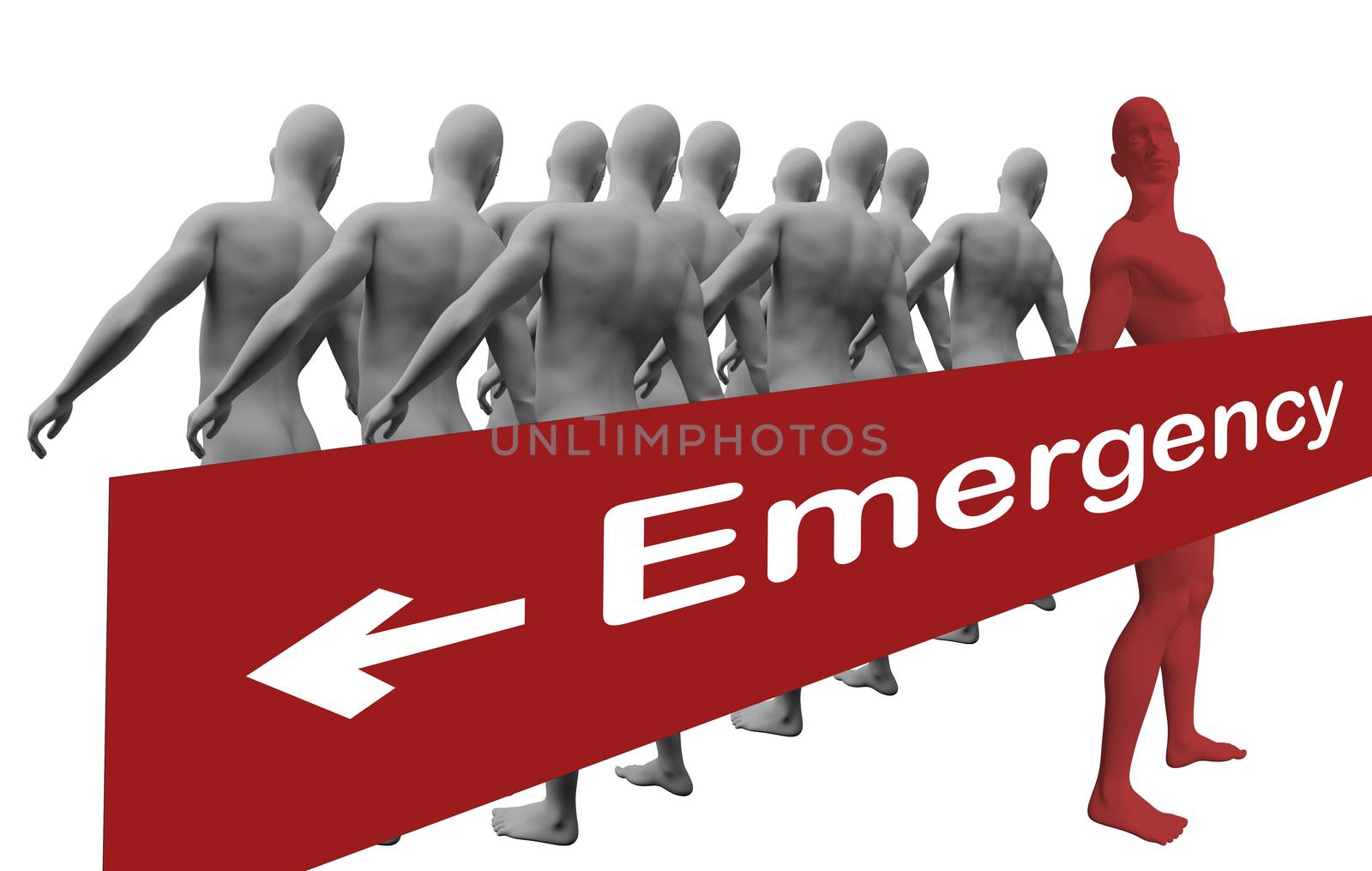 Standing Out From The Crowd with text emergensy made in 3d software