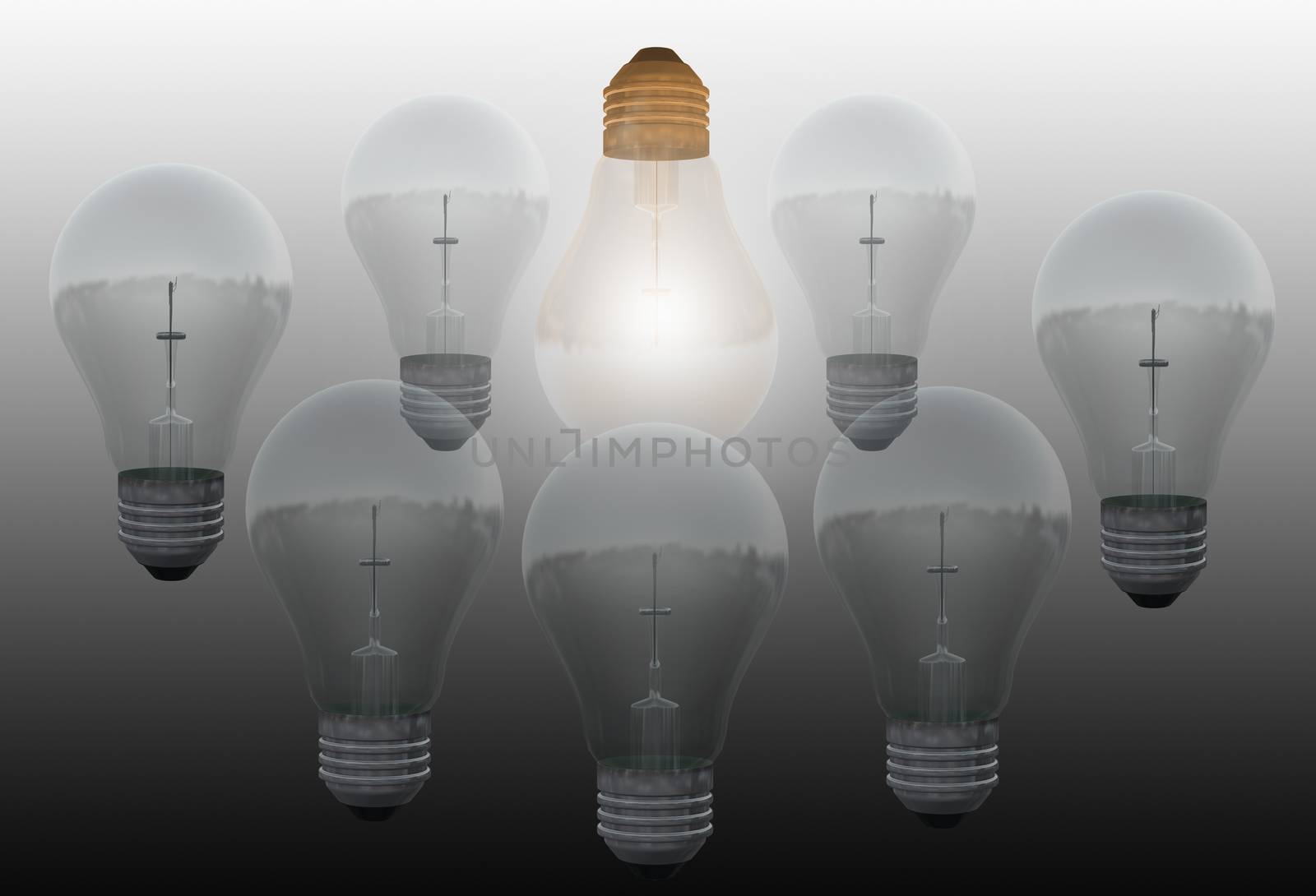 One glowing bulb which illustrates "standing out from the others"