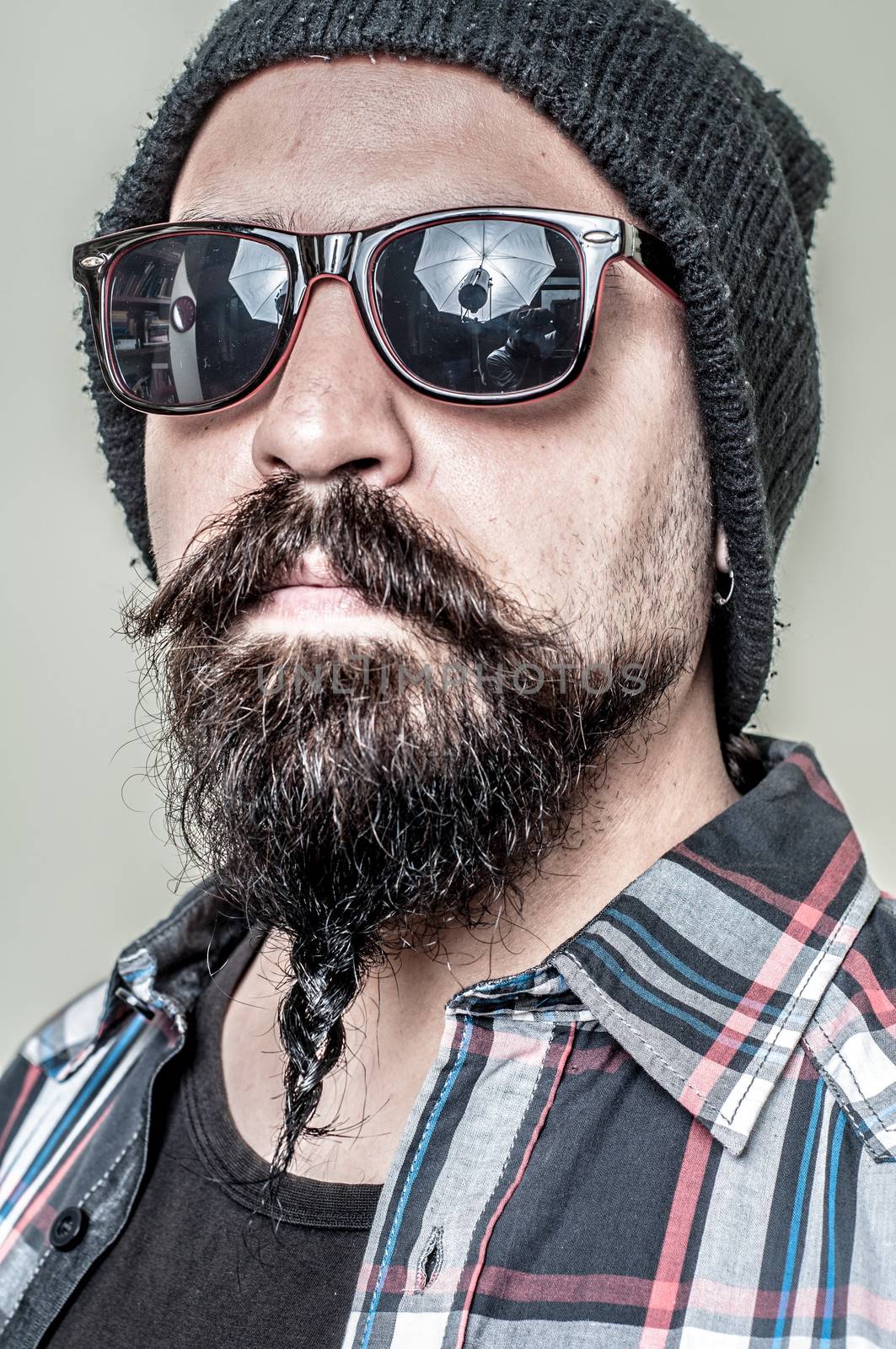 long beard and mustache hipster with elegant suit 