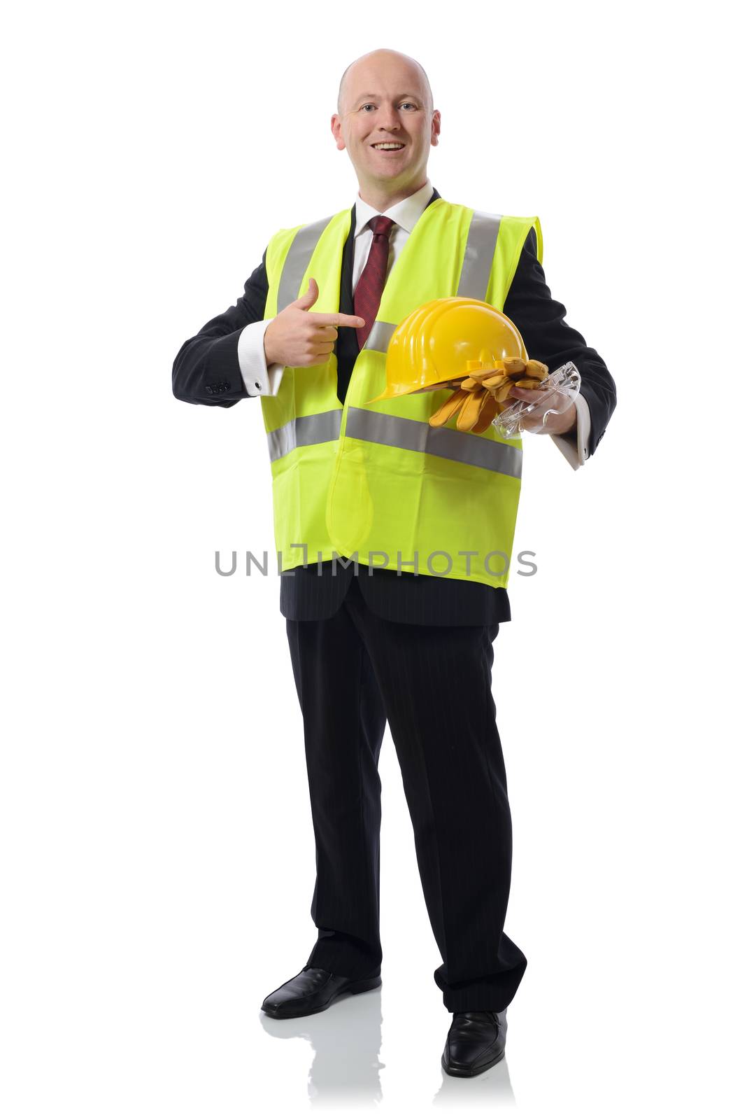 man in PPE Concept for using safety equipment isolated on white