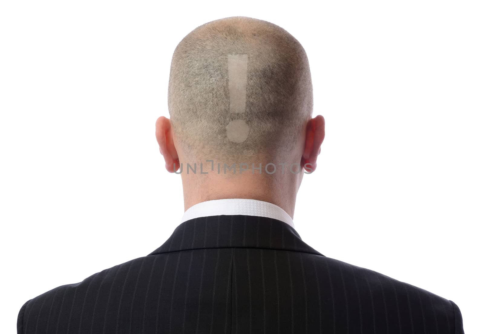 Rear view of bald man wearing suit over white background 