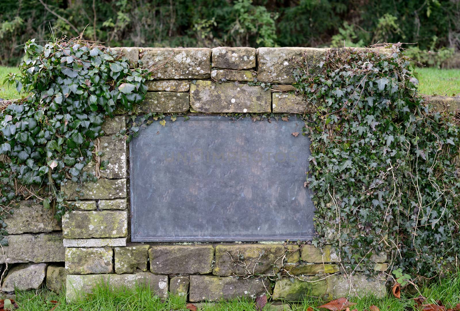 empty sign on a stone wall isolated on white background (copy-space available for design) 