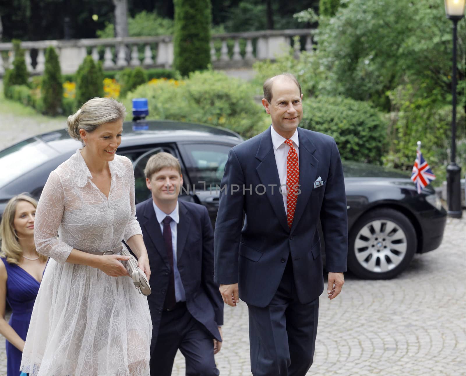SOFIA, BULGARIA - JUNE 23: His Royal Highness The Prince Edward, Earl of Wessex (R) with his wife, Sophie, Countess of Wessex (L) arives in "Losenez" residence on a visit with bulgarian president Rosen Plevneliev in Sofia, Bulgaria - June 23, 2013 .