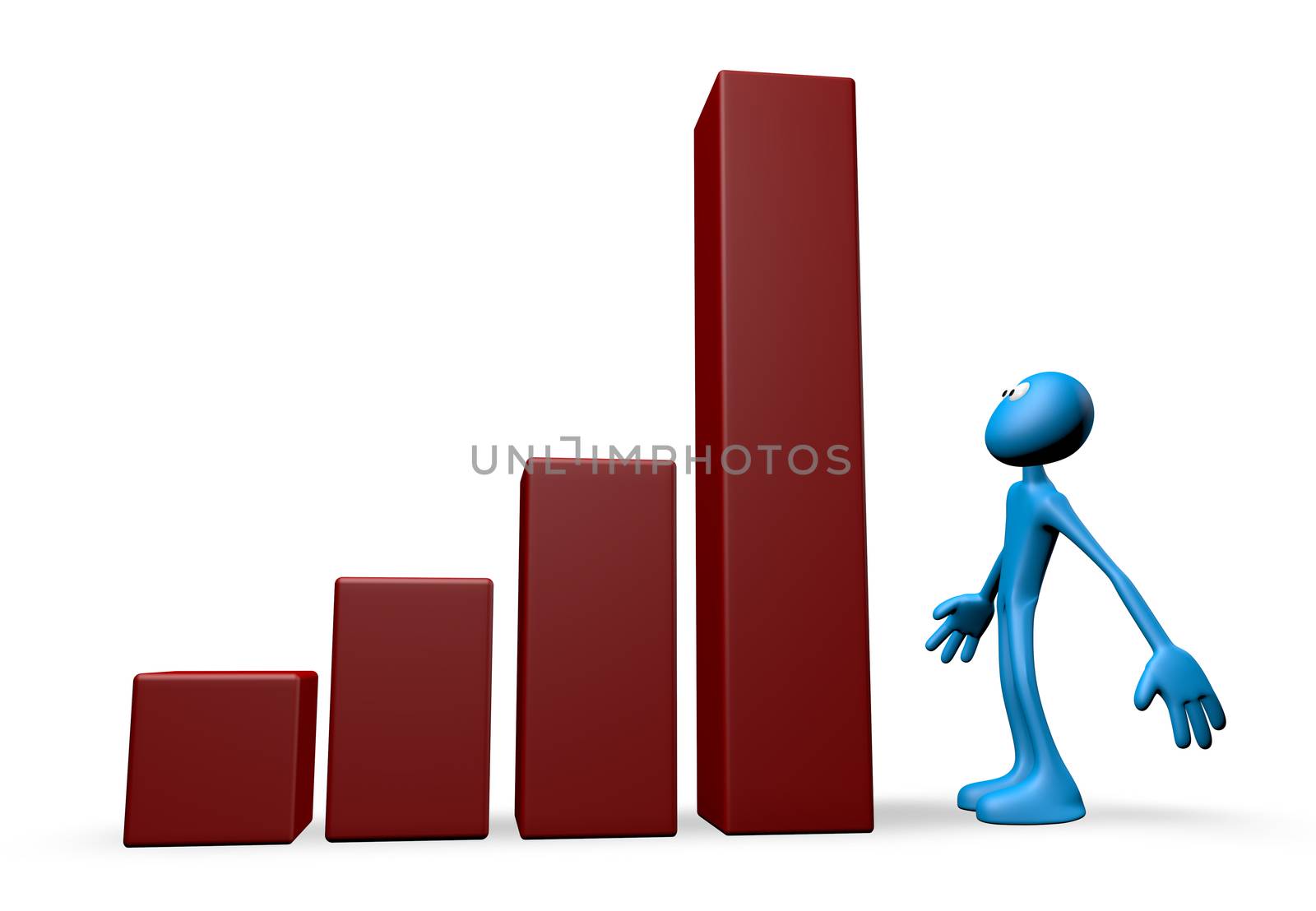 blue guy and business graph - 3d illustration